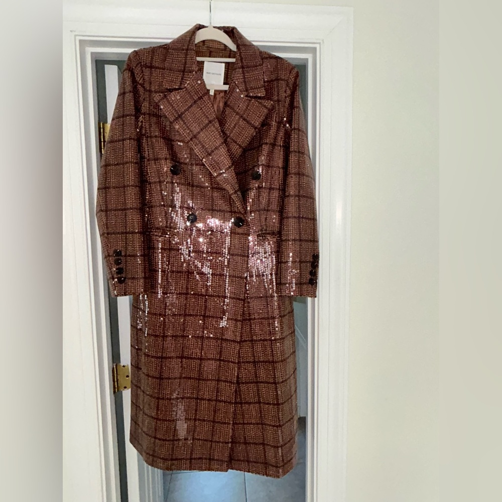 Avec Les Filles Sequin-Embellished Plaid Coat